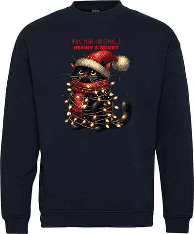 Kersttrui Kat Meowy & Bright | Foute Kersttrui Dames Heren | Kerstcadeau | Kerstpakket | Navy | maat XS