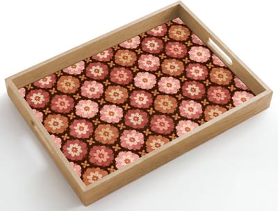 Dienblad hout 50x35 cm - Schootdienblad - Geometrisch - Bloemen - Kleurrijk - Borrelplank rechthoek - Plateau dienbladen