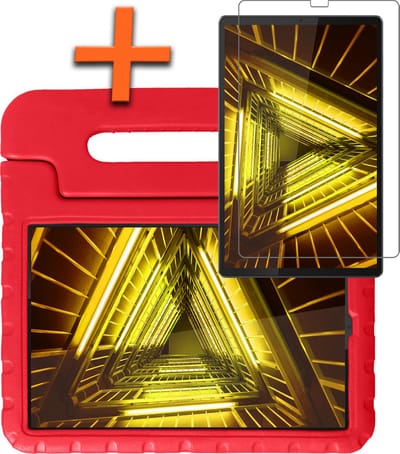 Hoesje - Geschikt voor Lenovo Tab M10 FHD Plus (2e / 2nd Generatie) - Met Screenprotector - Kinderhoes Shockproof Bumper - Kidsproof Case - Tablet Hoes - Kinder Hoes Cover - Rood