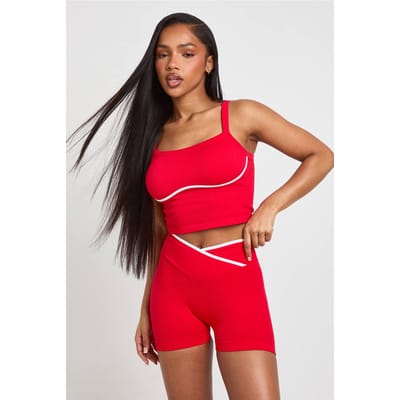 boohoo Dames Contour Geribbelde Naadloze Contrast Billen Scrunch Wikkel Actieve Shorts | Rood | Maat: XS