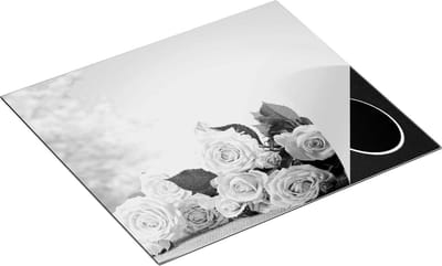 Chefcare Inductie Beschermer Boeket Roze Rozen Bloemen - Zwart Wit - 60x50 cm - Afdekplaat Inductie - Kookplaat Beschermer - Inductie Mat