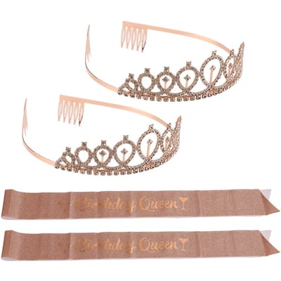 2 Sets Bruidssjerp Strass Tiara Kit Glanzend Roségoud Lichtgewicht Bruid Feest Decoraties Kit voor Huwelijksfeest beige
