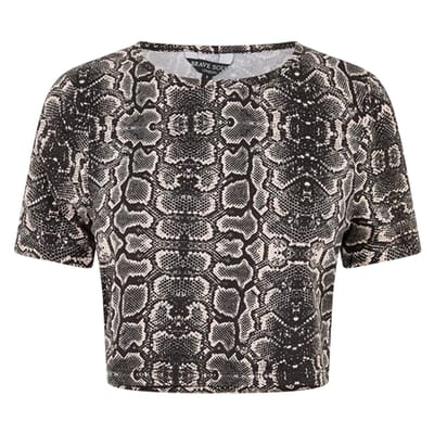Brave Soul Crop-T-shirt met slangenprint voor dames (Zwart, Wit)