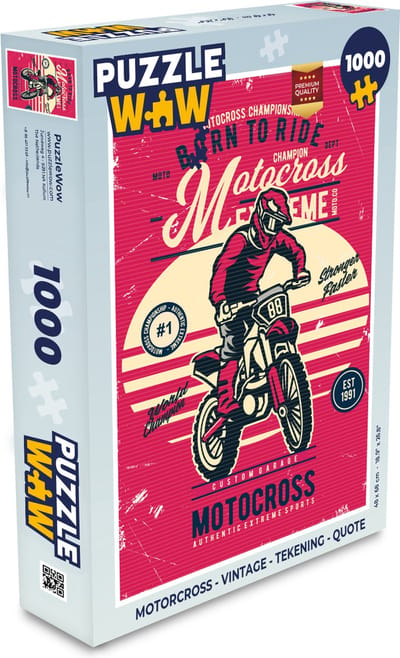 Puzzel Motorcross - Vintage - Tekening - Quote - Legpuzzel - Puzzel 1000 stukjes volwassenen