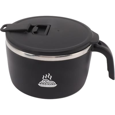 Roestvrijstalen Instant Noedels Kom 900ml Noedels Kom met Deksel voor Studentenflat Kantoor L black