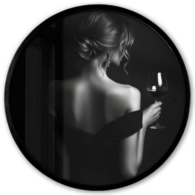Poster in lijst Rond - Fotolijst 40x40 cm - Posters - Vrouw - Wijn - Jurk - Ronde posterlijst zwart - Decoratie - Wanddecoratie woonkamer - Muurdecoratie slaapkamer