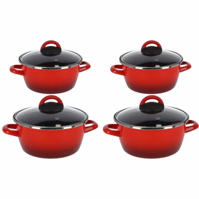 Kookpannen set van 4x stuks rood 5 liter en 8 liter Cuenca - Rvs pannenset