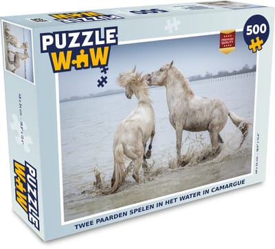 Puzzel Twee paarden spelen in het water in Camargue - Legpuzzel - Puzzel 500 stukjes