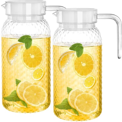 2 stuks 1L acrylkan, waterkan met deksel, waterkan voor koelkast transparante sapkan, BPA-vrij en breukbestendig drankkan plastic sapcontainer voor warme/koude ijsthee koffie melk