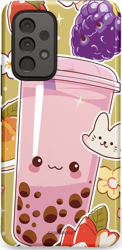 Casetastic Hoesje Geschikt voor Samsung A53 - Stijlvolle Beschermende Duo-layer Case - Roze Rode Kawaii Bubbletea Korea