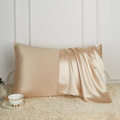 100% Natuurlijke Moerbeizijde Kussensloop Ideaal voor Haar en Huid - Voorkant in Pure Zijde Achterkant in Ademende Lyocell Vezel 1 Pak Hoge Kwaliteit 48x74cm goud