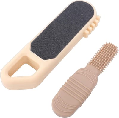 Voetschrobber 3-in-1 - Voetborstel Siliconen - Voetverzorging Thuis - Antislip Handvat - 21 x 12 x 3 cm - Geel