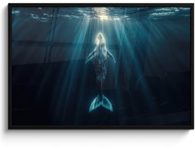 Poster in lijst - Fotolijst 120x80 cm - Posters - Walvis - Water - Zonnestralen - Blauw - Posterlijst zwart - Decoratie - Wanddecoratie woonkamer - Muurdecoratie slaapkamer