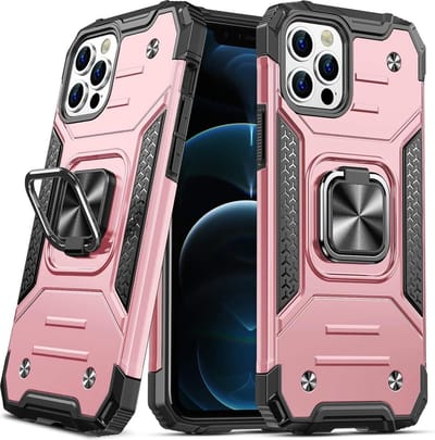 Hoesje Geschikt voor iPhone 12 - Heavy Duty Armor hoesje Met Kickstand ringhouder – Rosegoud
