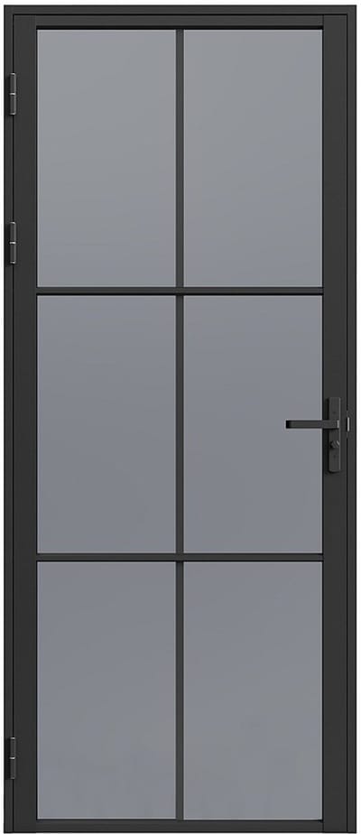 Vente-unique Omkeerbare deur in aluminium en gerookt gehard glas - H204 x B73 cm - Zwart - SEROTO