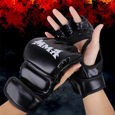 Professionele Bokshandschoenen met Halve Vinger voor Volwassenen Leer MMA Muay Thai Trainingshandschoenen met Kootbescherming voor Mannen Vrouwen zwart