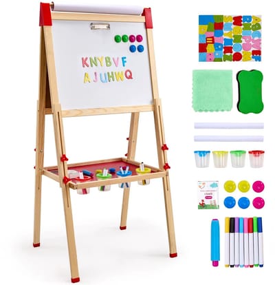 CreateEcom Magnetische Tekentafel - Dubbelzijdig Whiteboard / Krijtbord - Inclusies 37 stuks aan accessoires - Verstelbaar in hoogte - Opvouwbaar - Hout