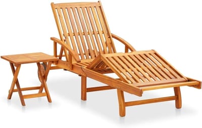 Acacia Houten Zonnebed - Tuinligstoel Relaxstoel - Buiten Ontspannen - Met Uittrekbare Tafel - 200 cm - Groen