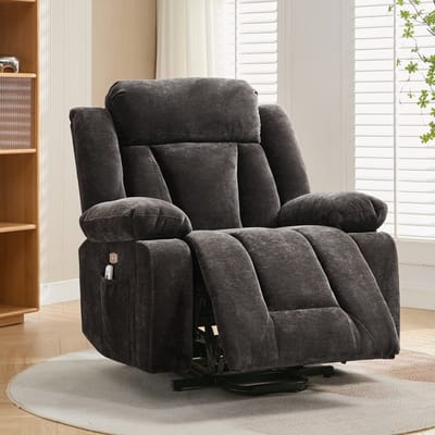Wishdor - Elektrische Relaxstoel Met Sta-Ophulp En Trilmassage - Verwarming En Verstelbare Rugleuning - Voor Woonkamer - Stoffen Bekleding - Bruin - 95 X 94 X 107 Cm