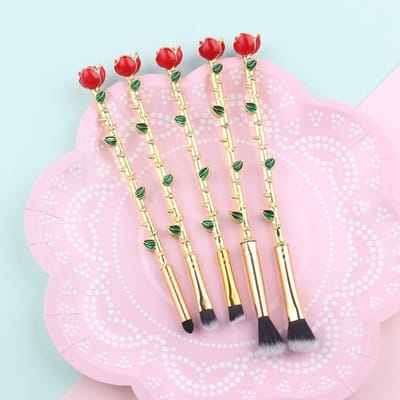 Set van 5 Rozenvormige Make-upkwasten voor Ogen - Perfect voor Vrouwen en Meisjes, Inclusief Cadeauzakje, Ideaal voor Make-up Artists en Beauty Enthousiastelingen