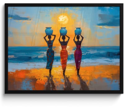 Poster in lijst - Fotolijst 70x50 cm - Posters - Vrouwen - Strand - Zondsondergang - Posterlijst zwart - Decoratie - Wanddecoratie woonkamer - Muurdecoratie slaapkamer