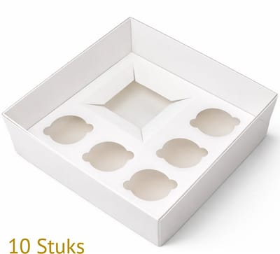 Bakdozen.nl Bento Cupcake Doos - Bento Taart Box - Wit - Transparante Deksel - 10 Stuks - 26x26x9 cm