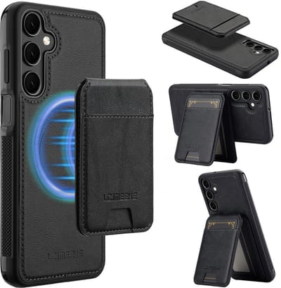 LC.IMEEKE Hoesje - Geschikt voor Samsung Galaxy S25 Hoesje - LC.IMEEKE L3 - Leather Back Cover met Pasjeshouder - MagSafe Compatible - Zwart