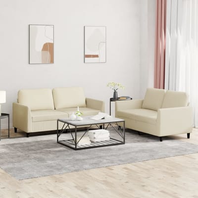 vidaXL - 2-delige - Loungeset - met - kussens - kunstleer - crème