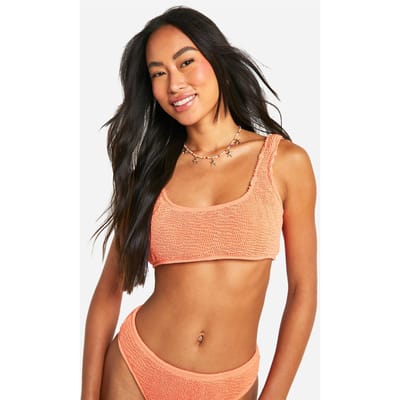 boohoo Dames Premium Gerimpelde Scoop Bikini Top | Koraal | Maat: 34