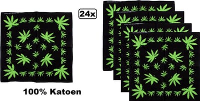 24x Zakdoek wietblad zwart/groen - thema feest boeren zakdoek festival bandana uitdeel