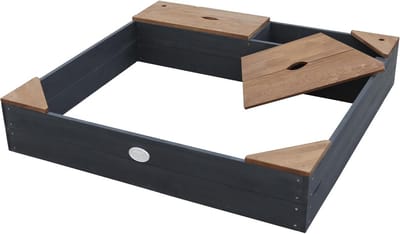Zandbak met opbergcompartiment en bank 115 x 115 cm van FSC-hemelboomhout