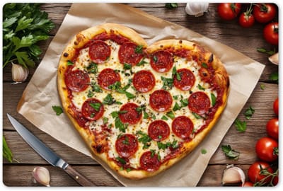 Placemats 45x30 cm - Placemat kunststof - 1 stuk - Pizza - Hart - Pepperoni - Tomaat - Borden onderleggers - Decoratie voor op tafel - Keuken tafeldecoratie accessoires - Vinyl onderlegger - Tafelversiering