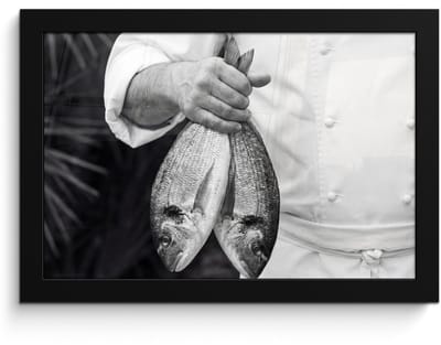 Poster in lijst - Fotolijst 30x20 cm - Posters - Vissen - Chef - Zwart - Wit - Posterlijst zwart - Decoratie - Wanddecoratie woonkamer - Muurdecoratie slaapkamer