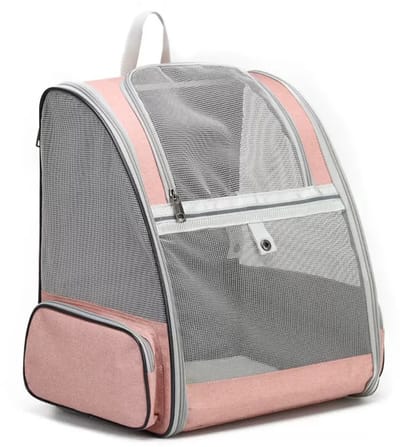 carmdering - Huisdier Rugzak - Kattenrugzak - Draagbare Huisdierentas - 32×29×42 cm, PVC gaas, ademend - Geschikt voor katten en kleine honden tot 6,8 kg - Borstband, afneembaar kussen - Opvouwbaar voorraam, ideaal voor reis en wandelen - Roze