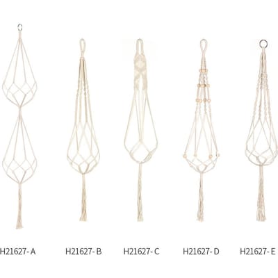 Macramé Plantenhanger Binnen Buiten Bloempot Hangende Plantenmand Katoon Touw 4 Poten 39 Inch Type D white
