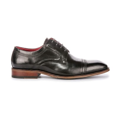 Justin Reess herenschoenen gepolijst zwart leren cap toe derby schoenen - Everett