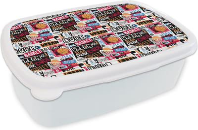 Broodtrommel Wit - Lunchbox - Brooddoos - Basketbal - Quotes - Patroon - Alfabet - 18x12x6 cm - Volwassenen