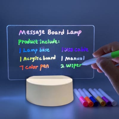Lexorion Cadeau - Message Board Lamp - LED Verlichting - 7 Kleuren Verlichting - 7 Kleuren Markers - Herschrijfbare Lichtplank - Uitwisbaar Schrijfbord met Markers - Romantisch Nachtlampje en Decoratie - Cadeau voor Kinderen - Kerst - Verjaardag