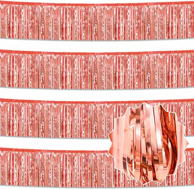 Joya Party® 4 x Glitter feestgordijn Slinger Franjes Rose Goud | Feestgordijn | Folie Gordijn | Rose Gouden Feest Versiering | Deurgordijn rosegoud | Backdrop | Glitter slingers Verjaardag | Rose Goud | 30x300 cm | 4 Stuks