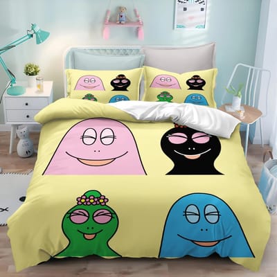 Schattige Cartoon Barbapapa Roze Beddengoedset, Dekbedovertrek Bedset Quiltovertrek Kussensloop, King Queen Twin Maat Jongens Meisjes Volwassenen EU King 220x240cm