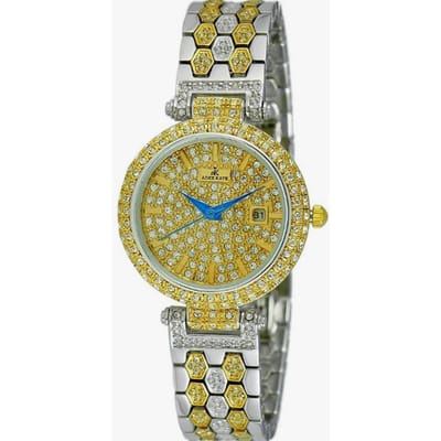 Montre pour femme Adee Kaye Finess Collection Accents en cristal Cadran ton or Quartz AK2526-L2G jaune