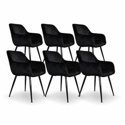DS4U® - Gaby eetkamerstoel - Set van 6 - Zwart - Velvet - Met armleuning