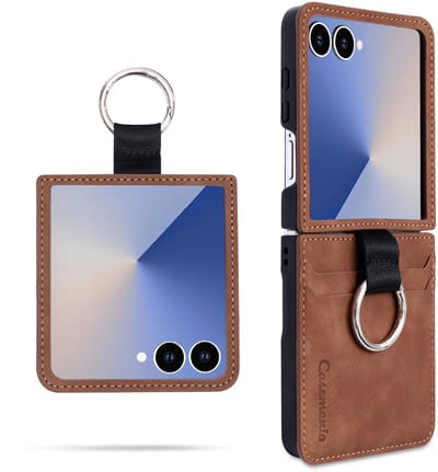 Casemania Hoesje Geschikt voor Samsung Galaxy Z Flip 7 - Sienna Brown - Kunstlederen Back Cover met Ring & Pasjeshouder