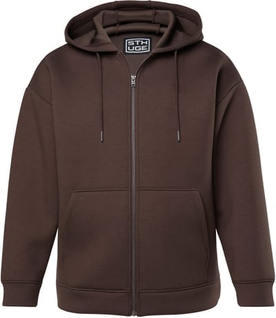 STHUGE - Heren - Scuba jas capuchon kangoeroezak - Donkerbruin - Maat 3XL