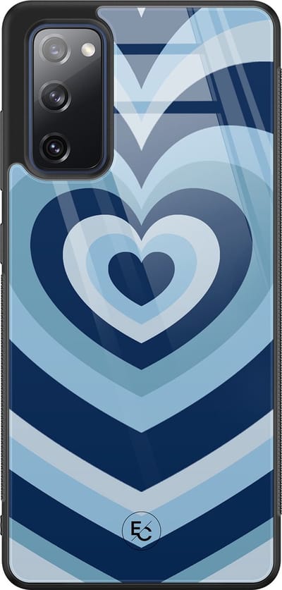 Hoesje geschikt voor Samsung Galaxy S20 FE - Hart blauw - Hard Case Zwart Back Cover - Print - Blauw - ELLECHIQ