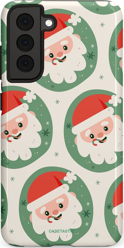 Casetastic hoesje geschikt voor Samsung Galaxy S21 FE 5G - Dubbellaagse bescherming - Zuurstok Groen Witte Kerstman - Fashion Case - Wit Saliegroen Crème Terracotta