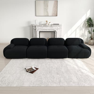 4-zits zachte corduroy sofa stof - frameloze sofa - huisdiervriendelijk en ergonomisch - slaapkamer en kantoor - zwart