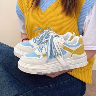 Kleine Witte Schoenen Damesschoenen Zomer Dunne Ademende Veelzijdige Macaron Casual Boardschoenen Lichtgewicht Dikke Zool 40 blauw
