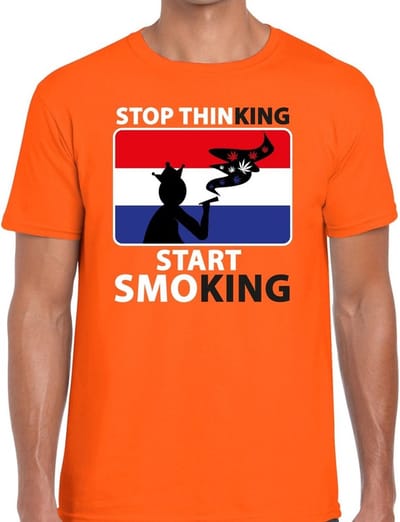 Stop thinking start smoking t-shirt / shirt oranje heren - Koningsdag kleding S