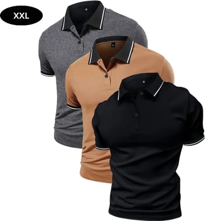 Livano Golf Shirt Heren - T-shirt - Golfkleding - Golfen - Golf Accessoires - Polo Shirt - Zwart & Grijs & Beige - Maat XXL